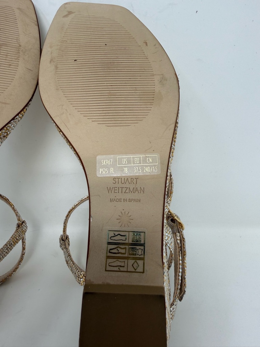 New Stuart Weitzman Oasis 50 Metallic Woven Wedge Slingback Sandal Sz 7 - Picture 14 of 14